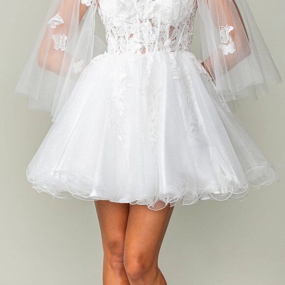 New Off White Mini Bridal Dress w/ Cape Sleeves & Butterfly Applqiue DQ 3393 - Picture 9 of 9